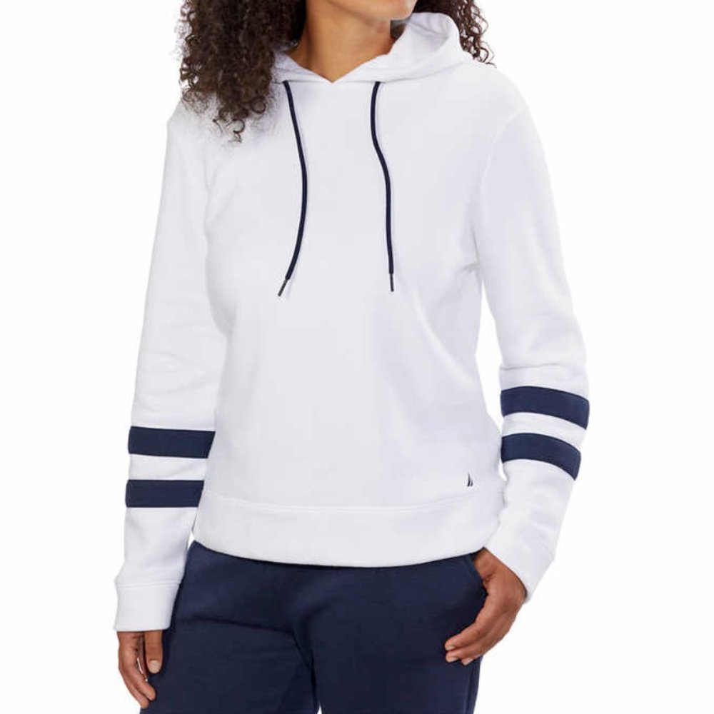 Nautica Women's White Fleece Hoodie navy/white